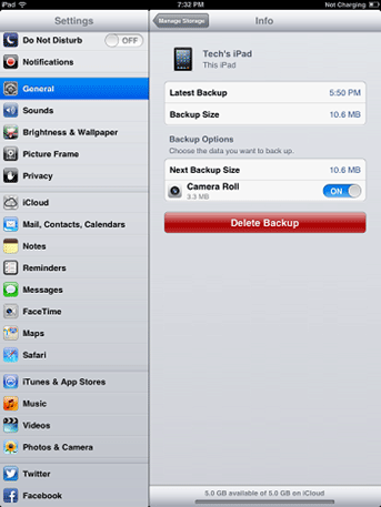 iDevice Backup Settings Info